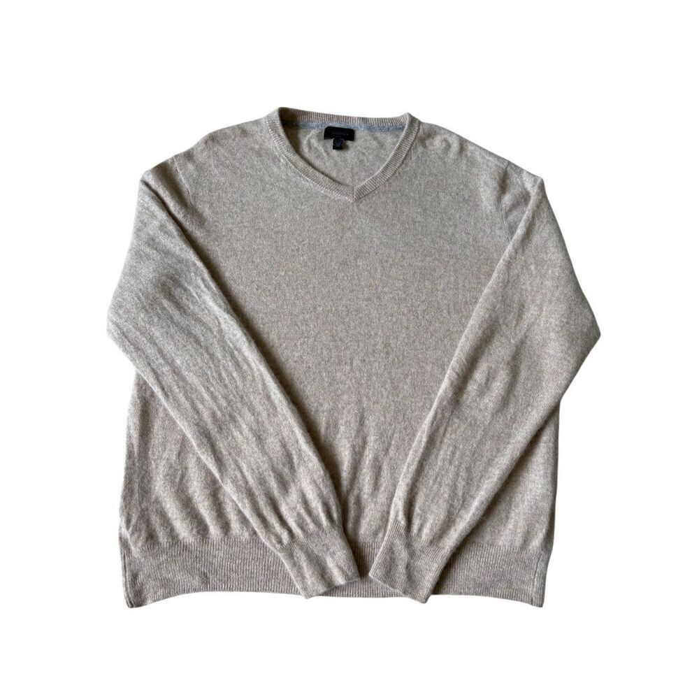 Magaschoni Men’s‎ V-neck Cashmere Sweater XL Tan Pullover